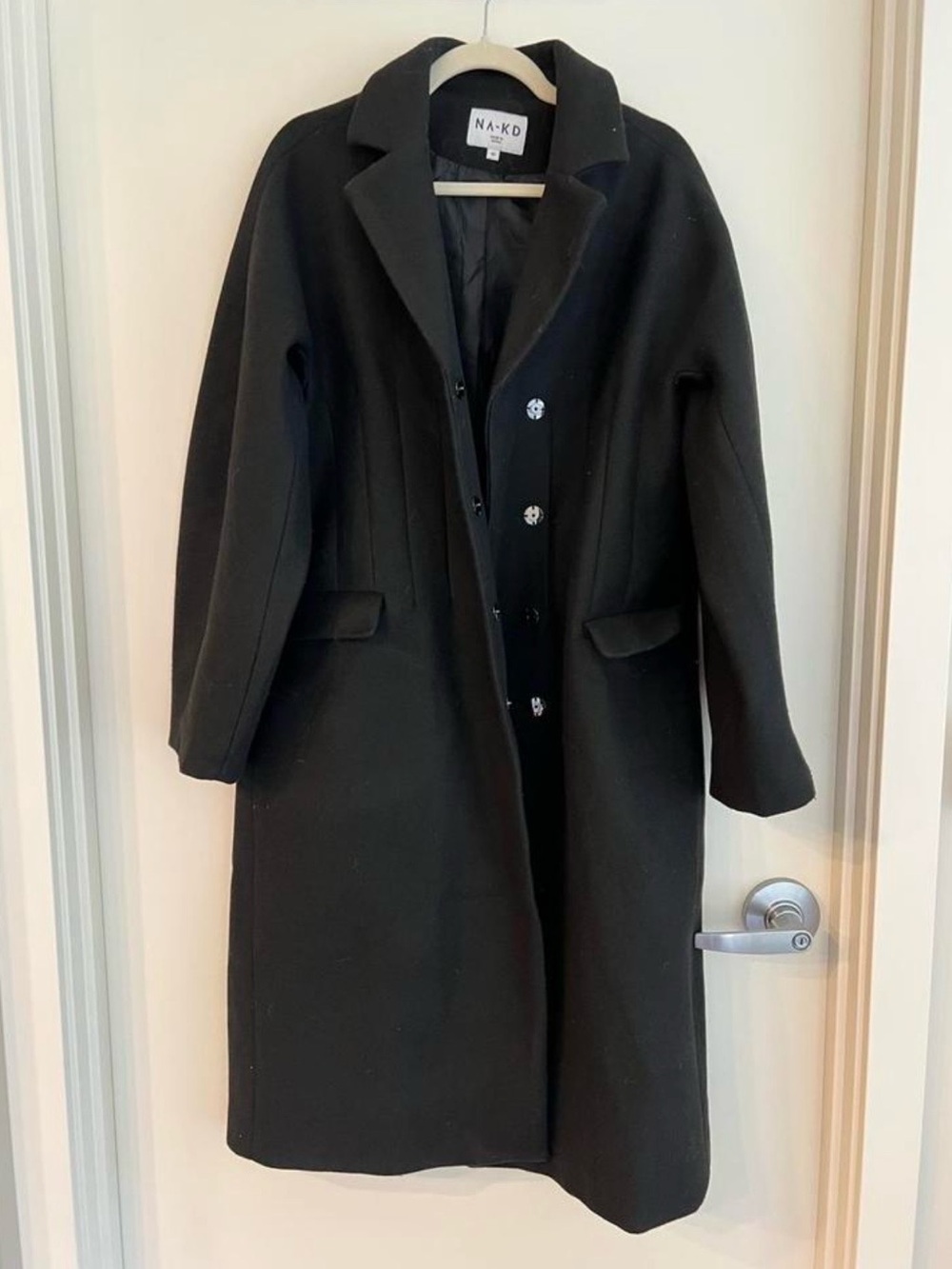 NA-KD Black Wool-Blend Longline Pea Coat